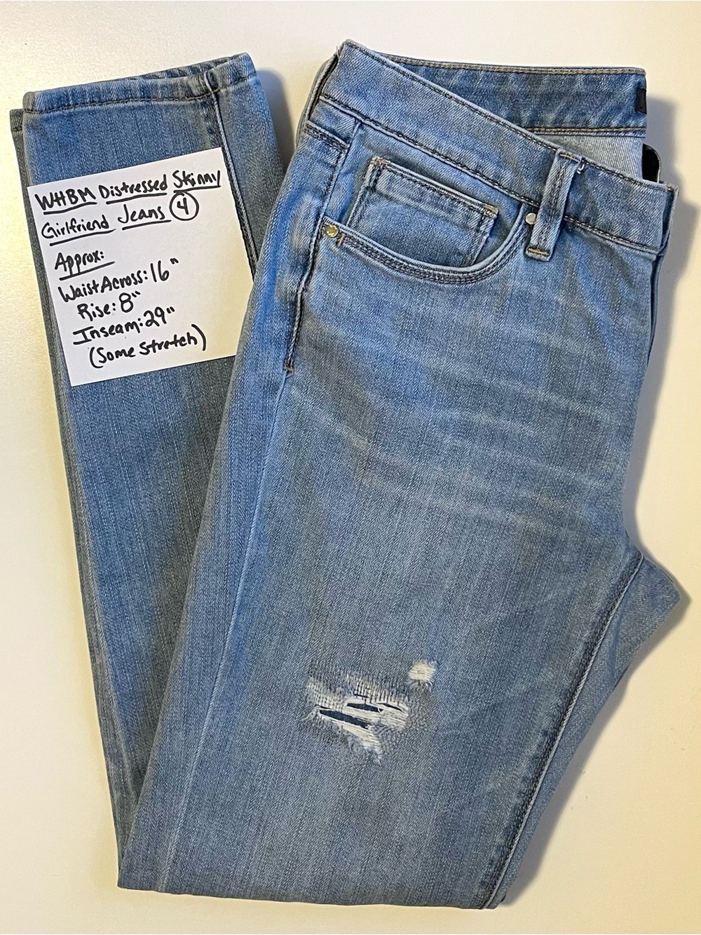 White House Black Market Girlfriend Jeans - Distressed & Light Wash - Size 4 - Picture 2 of 8